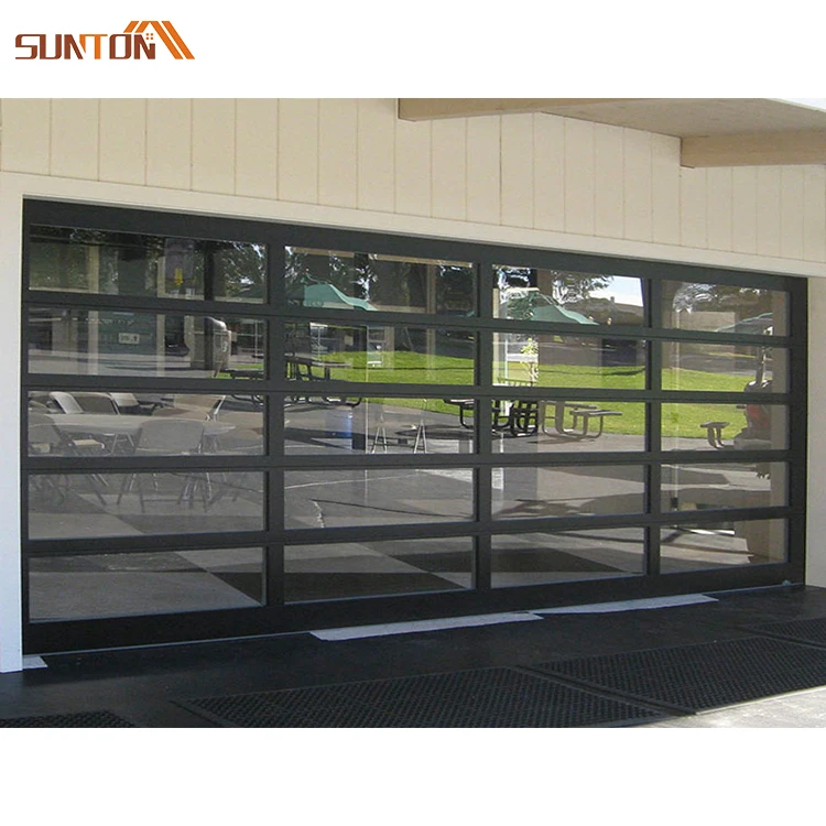Customized Home Commercial Modern Motorized Auto Aluminum Frame Full View Transparent clear Glass Panels Garage Door with Motor