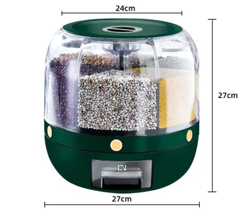 Hot Sale Kitchen Moisture-proof 6-grid Rotating Storage Boxes Container Food Cereal Rice Grain Dispenser