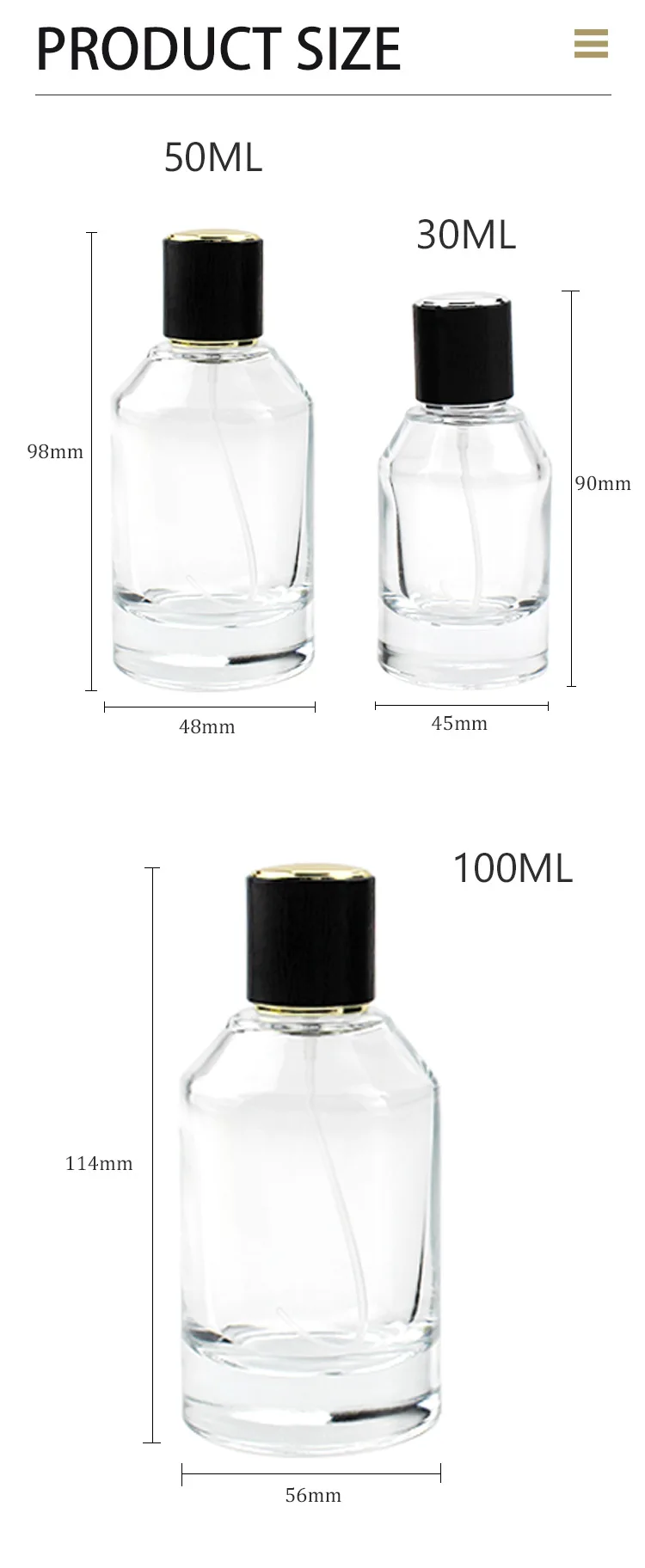 New Arrival Clear Perfume Bottle Empty Portable Round 30 Ml 50 Ml 100