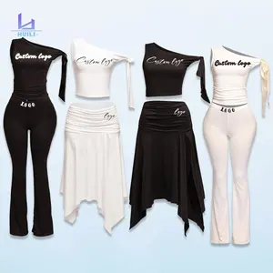 Huili Manufacturer High Quality Two Piece Workout One Shoulder Summer Sleeveless Bodysuits Custom Two Piece Set Women Clothing