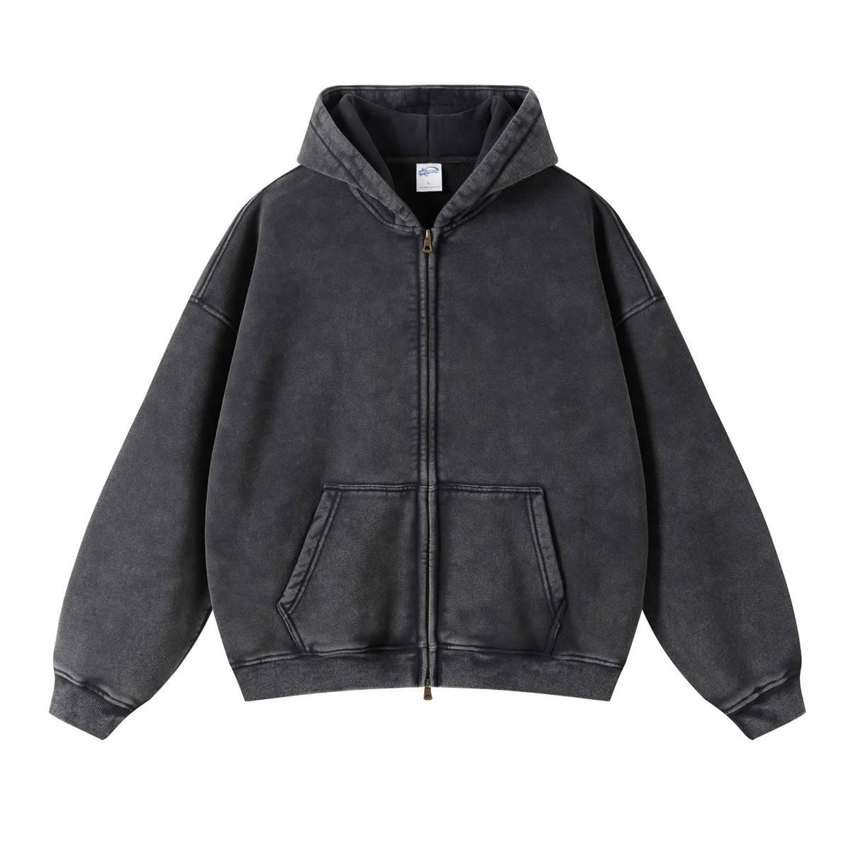 Vintage Acid Stone Wash Pull-Zip Hooded Sweatshirt Zipper