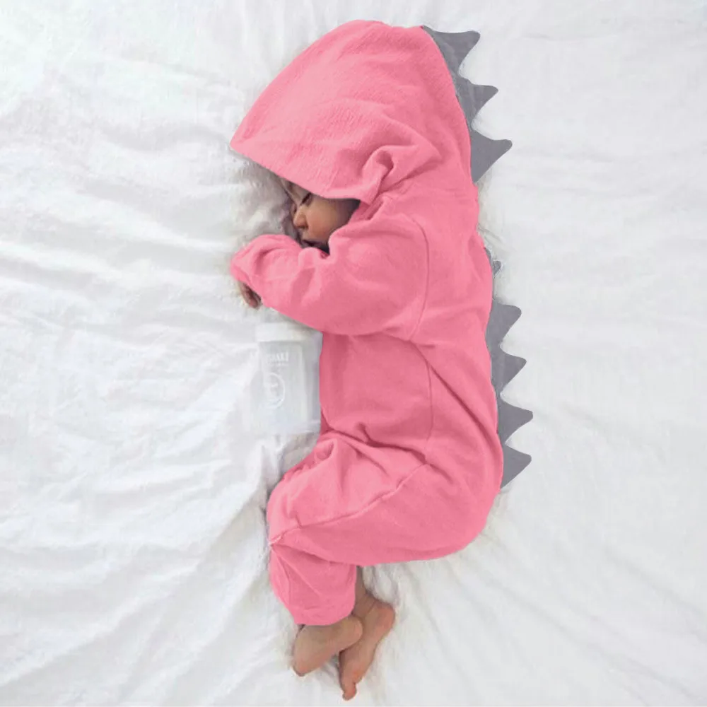 Dinosaur Zipped Jumpsuit Hooded Romper Long Sleeve for Baby Infant Boy or Girl