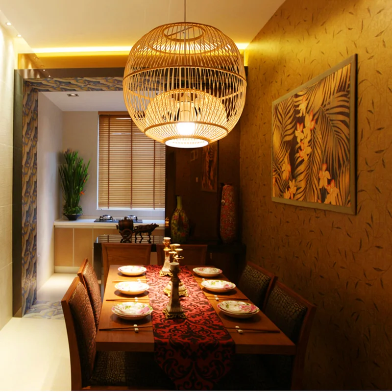 Lampadario In Bambù Stile Giapponese E Cinese, 30cm, A Cupola, In Rattan Intrecciato A Mano Per Soffitto