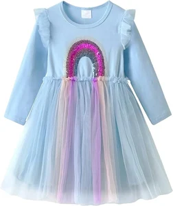 Customizable Explosion Pure Blue Sequin rainbow Tutu Dresses for Girls Kids Lace Dress Girls Dresses