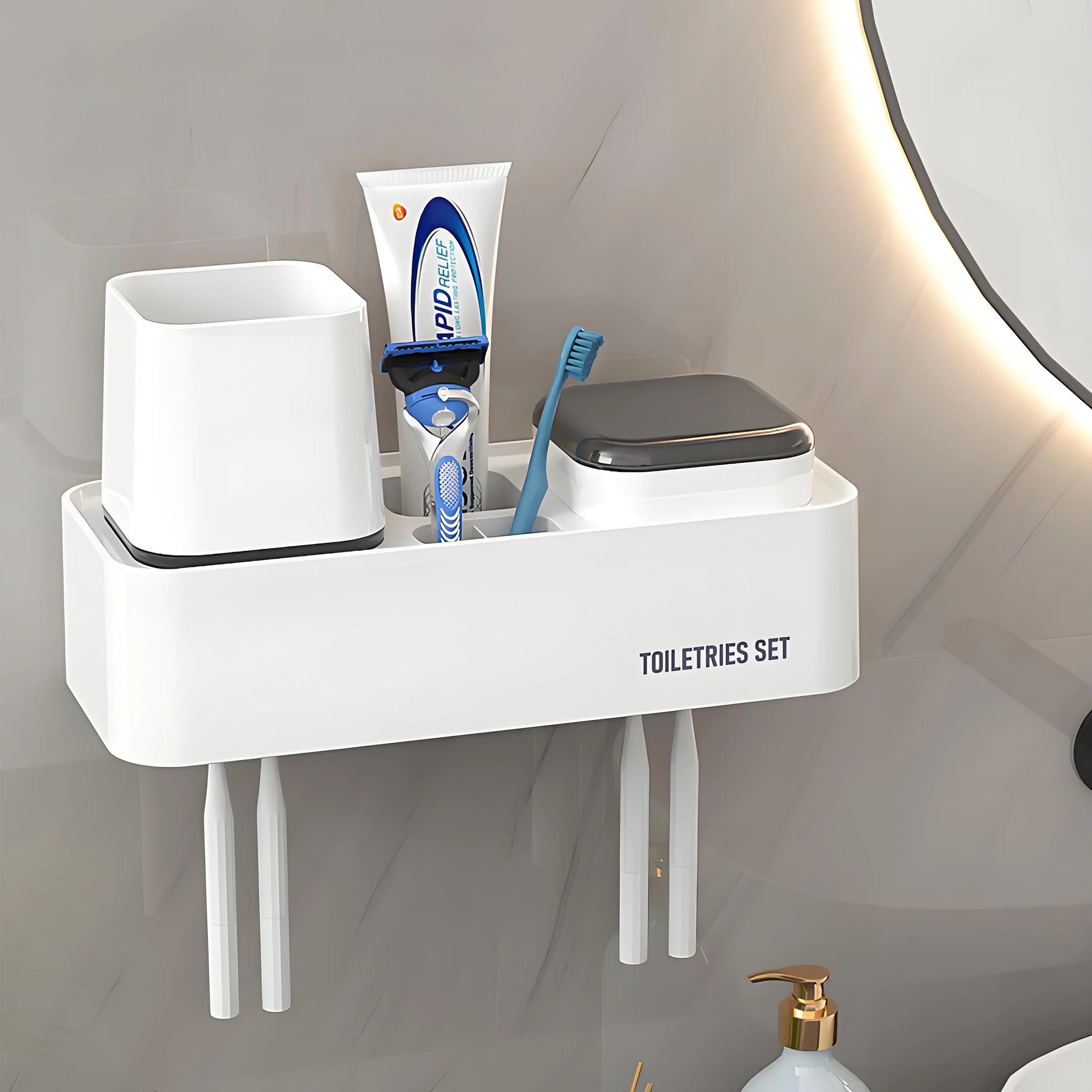 Household Wall-Mounted Toothbrush Holder with Two Cup No Punching Required High Quality Bathroom Toothbrush Holder