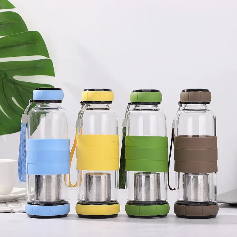 2024 Hot Selling Custom Tea Infuser Borosilicate Glass Water Bottle with Neoprene Sleeve