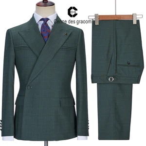 Cenne Des Graoom Men's Suits One Button Double Breasted Green Tailor-Made Blazer Pants Business Party Wedding Terno Masculino
