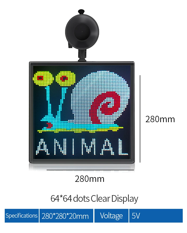 Car Led Screen Sign Pixel Art Display 64 X 64dots App Cellphone Control
