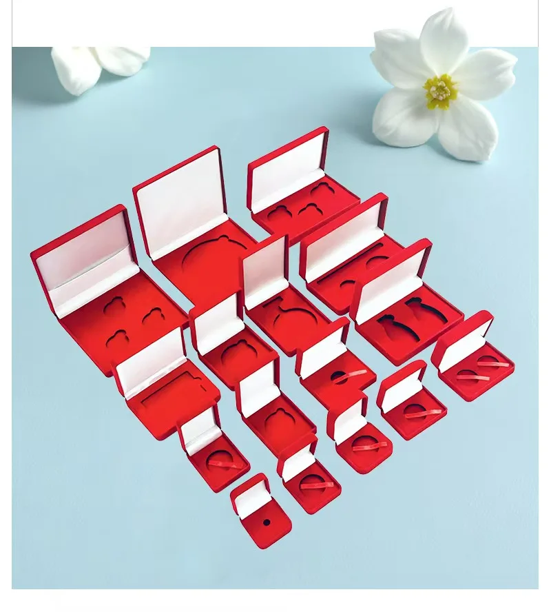 Custom Logo Rectangle Jewelry Package Box with Red Black Blue Ring Pendant Bracelet Square Pattern preview 3