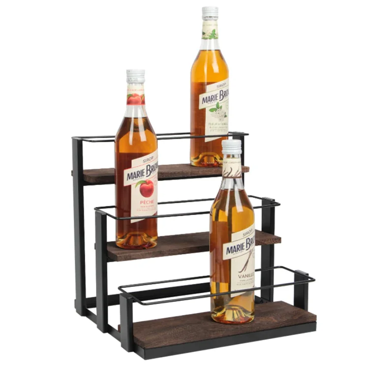 Wooden Metal Design Kitchen Countertop 3 Tier Syrup Bottle Storage Rack ...