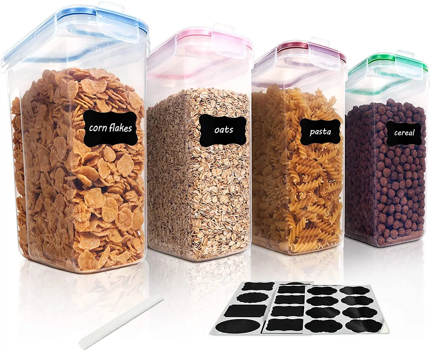 Freahap Caja de Almacenamiento de Alimentos con Tapa Hermética Dispensador de Contenedores Transparente Recipientes para Cereales con 4 Compartimientos Blanco 
