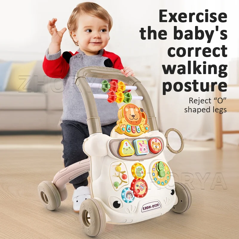 Zhorya Baby Push Along Walker Learning Walking Multifunctional Adjustable Music Stroller Kids Educational Walker