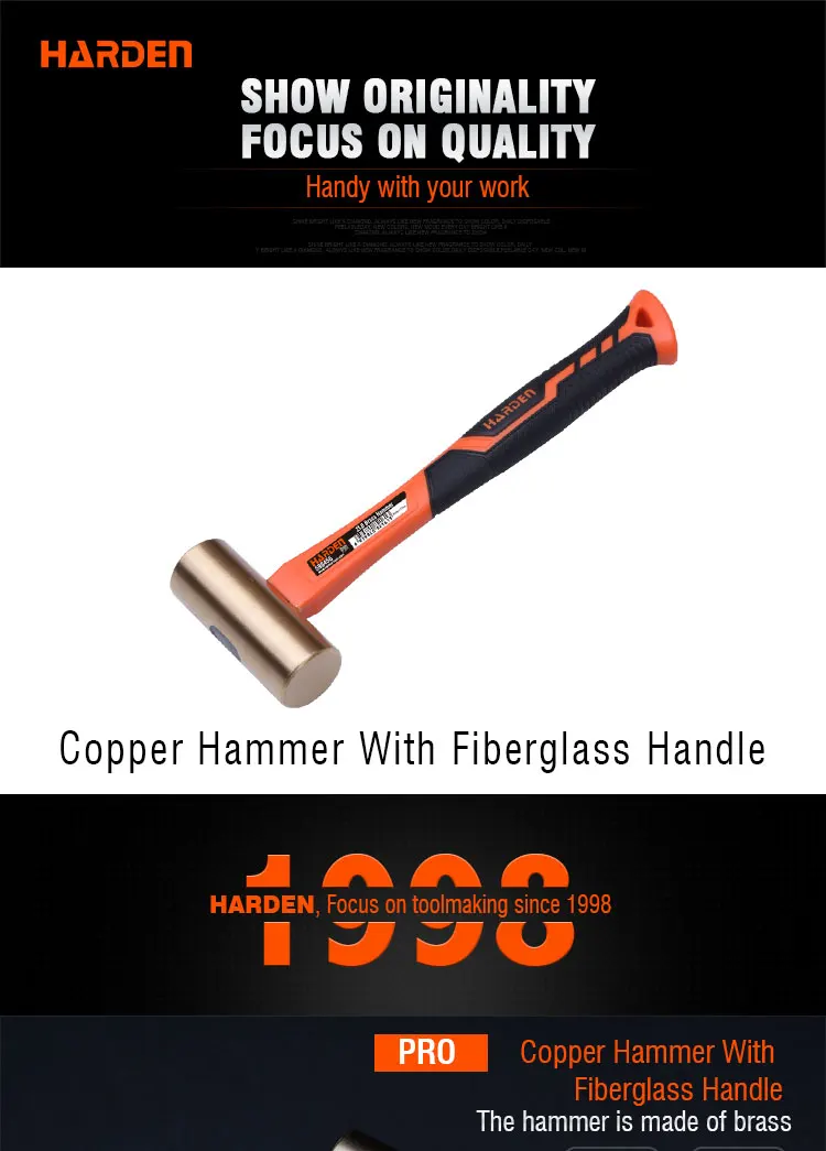 Professional Brass Copper Head Hammer With Fiberglass Handle