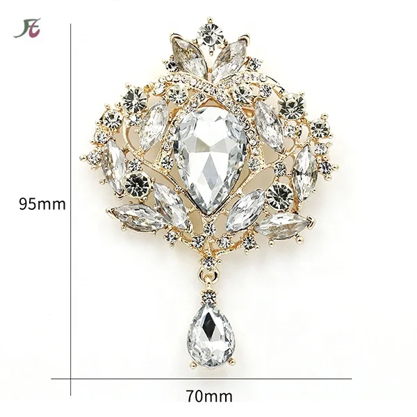 Wedding Austrian Crystal Rose Brooch Pin - 3.35" Clear Crystal Flower, Silver Tone