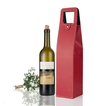 Red Leather Wine Bag with Handles Reusable Wine Carriers Bag Single Bottle Wine Tote