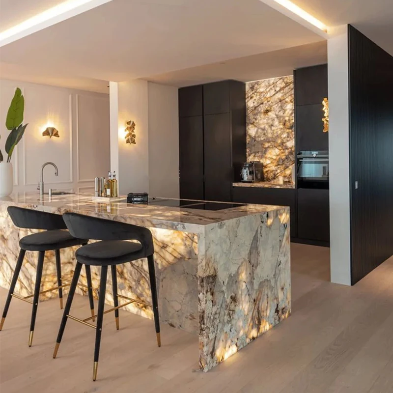 product luxury modern brazilian pandora quartzite kitchen countertops vanity tops table tops natural marble translucent stone island-8