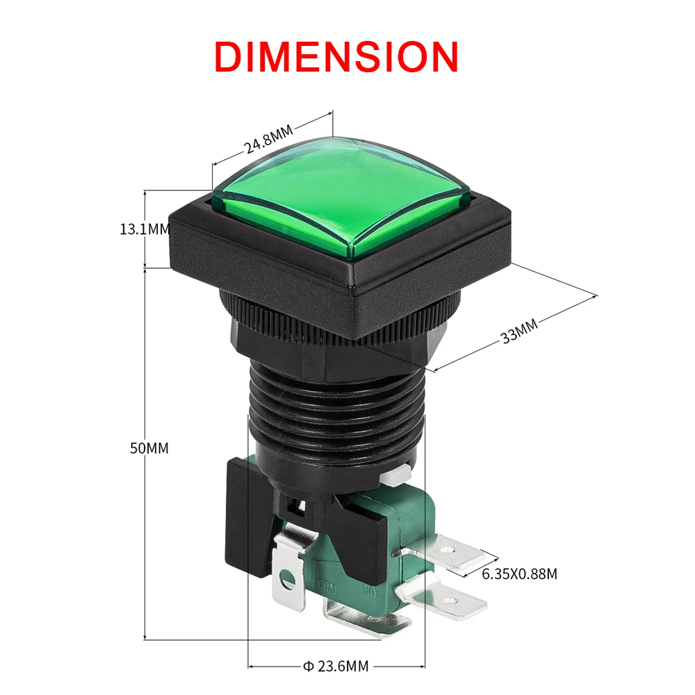 24MM Small Light Pushbutton Switch Square With Led Indicator Illuminated Arcade Push Button for Games