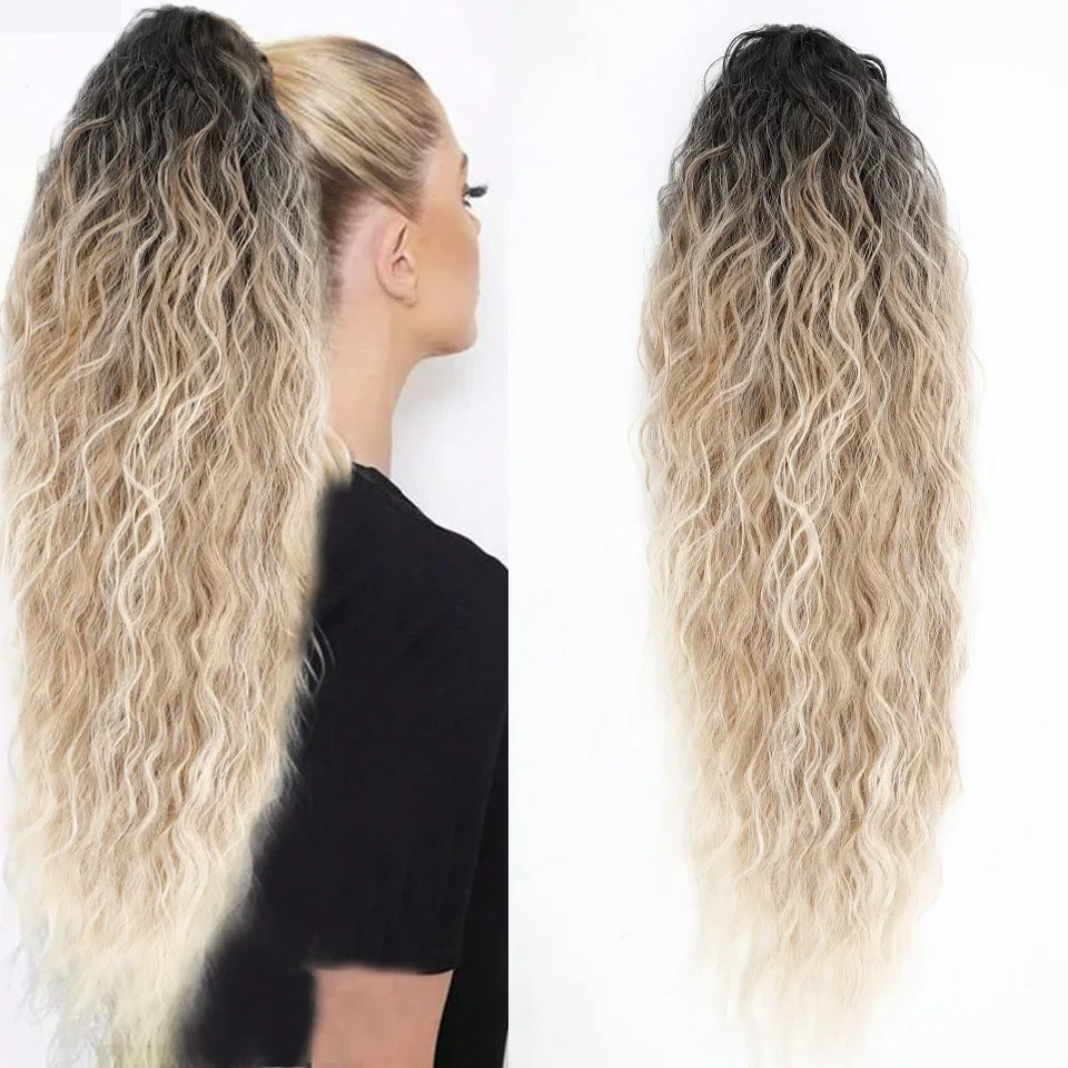 Water Wave Drawstring Ponytail Hair Extensions 170g 26in Curly Pony tail Natural Black Color 100 Brazilian Remy Human Hair 1B_voghion.com