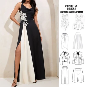 Elegant Female Vestidos Black White Patchwork Maxi  Party Dresses Women's Ball Gown High Slit Evening Dress