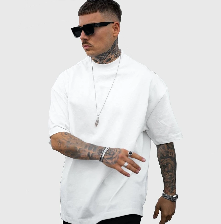 Source factory Custom Print Neck logo Heavyweight Organic Cotton High Quality Blank Custom t Shirt Oversized Men's T-shirt