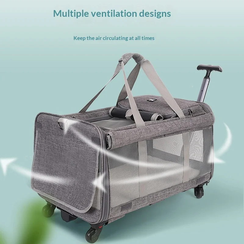 Cat Carrier Outings Portable Hand-Held Shoulder-Strap Design Pull-Out Handle Spacious Breathable Foldable Detachable Oxford Pet