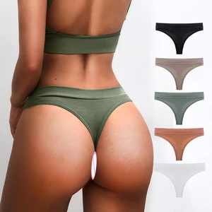 Women Sexy Underwear Ribbed Cotton Briefs Sexy Panties Seamless Underpants Low Waist Thong Panty