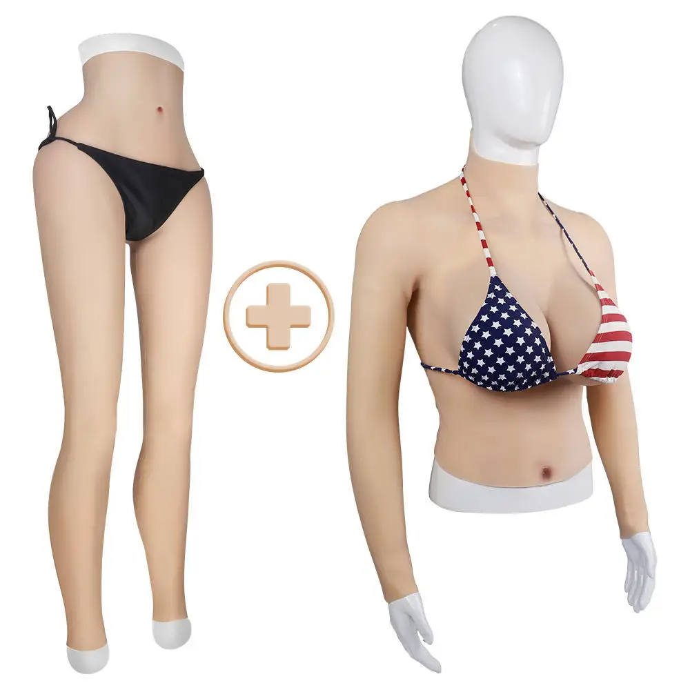 Upgraded Realistic Silicone Breast Forms With Big Tits Artificial Boobs With Arms Fake Vagina Pants for Ladyboy Cosplayer