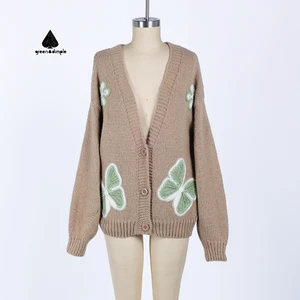 Custom Designer Beaded Handmade Chunky Knit Cardigan Sweater Women Knitwear Hand Knitted Sequined Women Sweaters Cardigans
