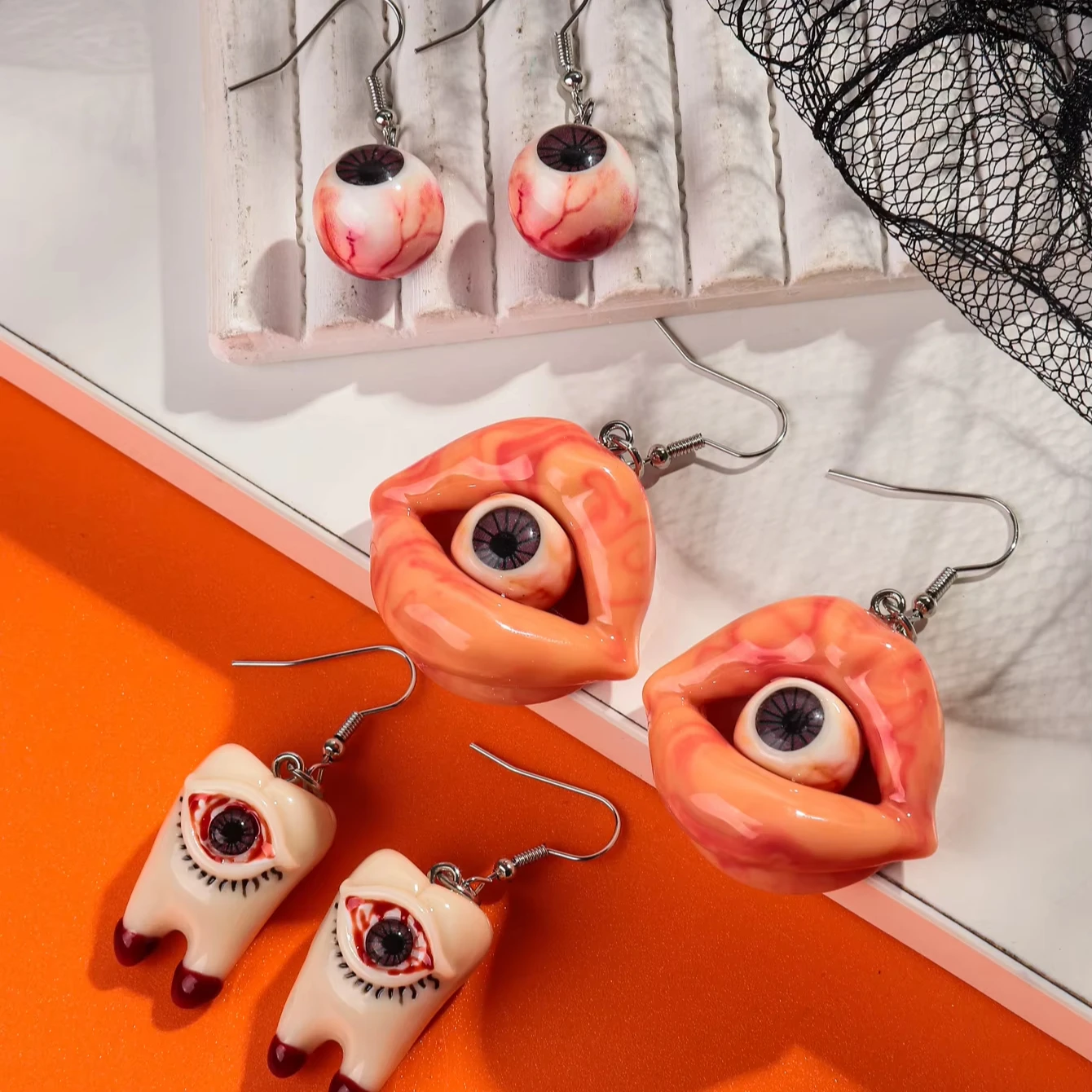 新デザイン 面白い樹脂製3D眼球 大げさなハロウィン 怖い歯 目玉 