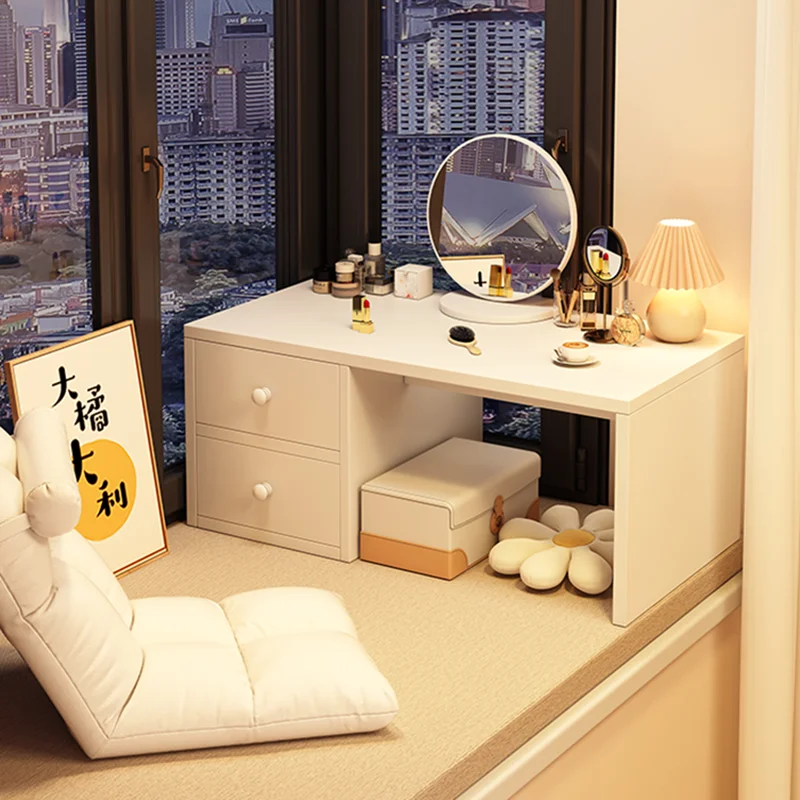 Modern Simple Cream Tatami Makeup Desk Bay Window Dressing Table with Wood  Panel for Small Apartments & Home Use