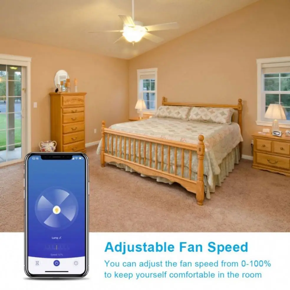 Tuya Smart Life APP Control US Standard  WiFi Wireless Smart Ceiling Fan Light Lamp Switch Compatible with Alexa and Google Home