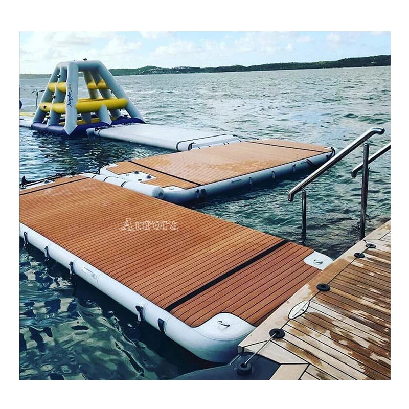 Fun Inflatable Floating Dock Inflatable Island Water Yoga Mat Boating  with Electric Air Pump