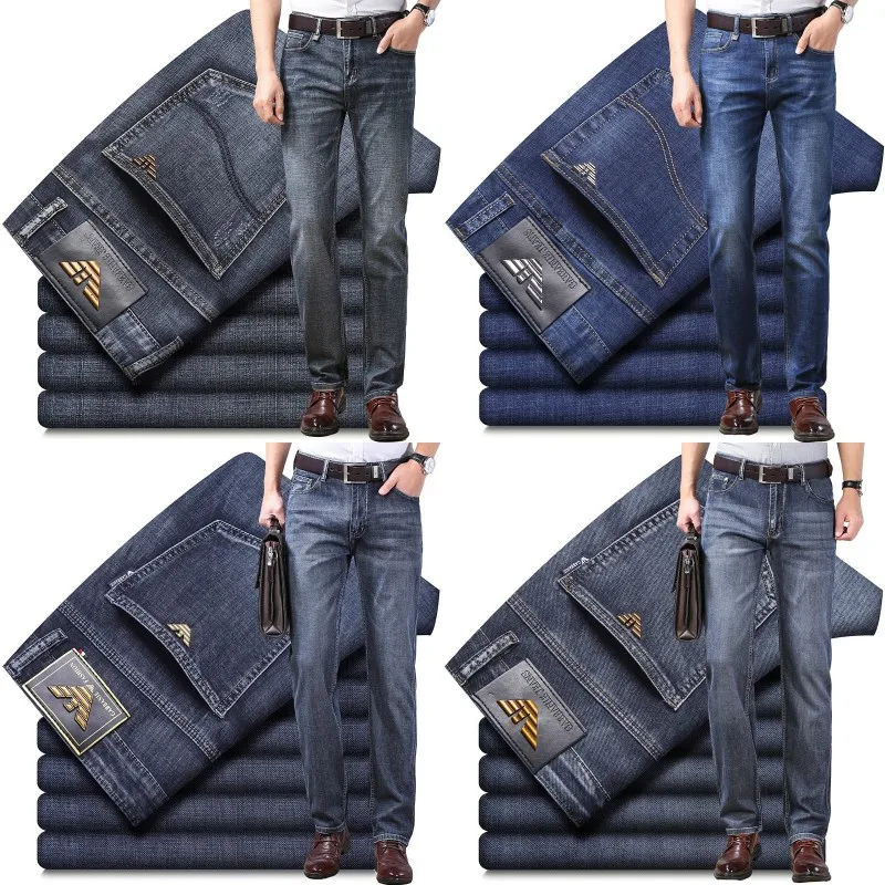 Straight Large Men's Dark Stretch Jeans 2023 Allseason Solid Youth