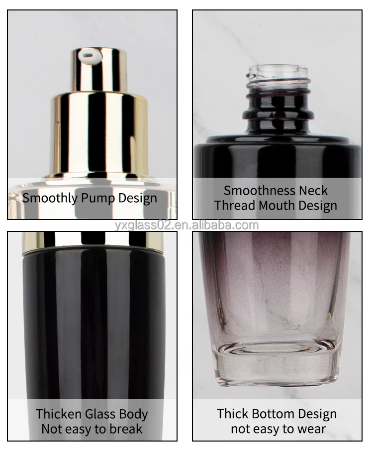 Skin care cosmetic packaging shiny gradient black 30ml 50ml 100ml 120ml 30g 50g cosmetic jar and bottle set factory