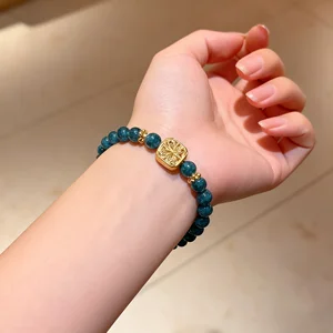 Unisex Custom 6mm Copper Optimizing Green Beaded String Bracelet Fancy Jewellery for Ladies/Women Gift