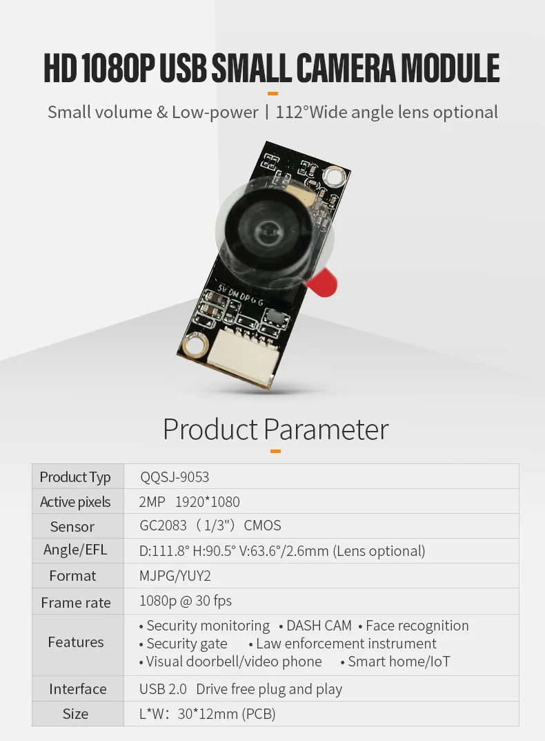 DGZX Customized 2MP 1080P Android Robot HD Wide Angle Face Recognition Compact USB Camera Module GC2083插图