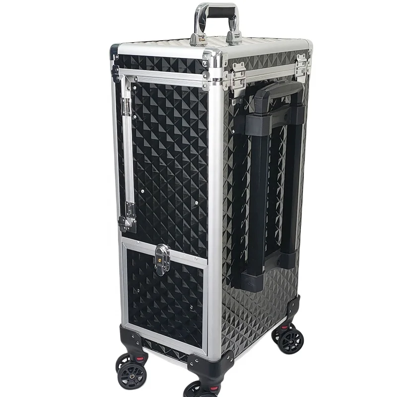 New Design Professional Makeup Trolley case Rolling Makeup Train case Hair Stylist Salon Barber Case  for Nail Tech Hairstylist