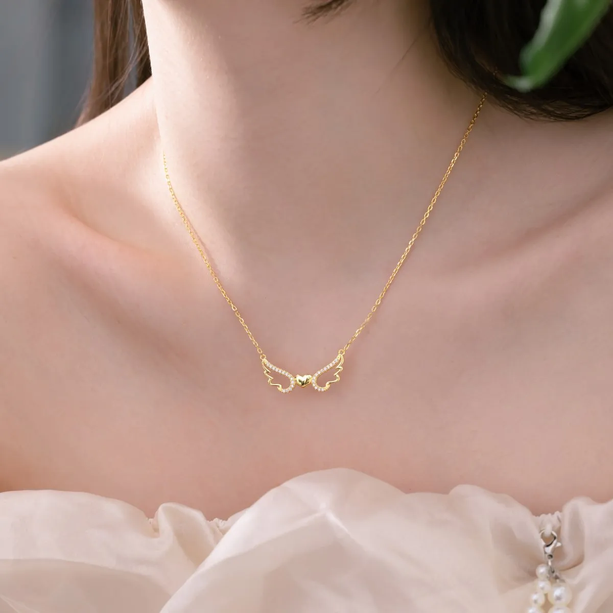 KAKODIY Vintage Bulk 5A Czirconium Oxide 18K Gold Necklace 925 Sterling Silver Wing Heart Pendant Necklace Women's Jewelry detail 4