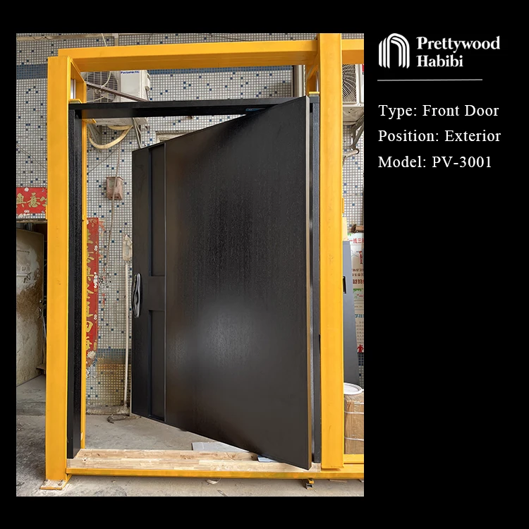 Prettywood North Europe Modern Design Solid Wooden Waterproof Exterior Front Entrance Pivot Doors manufacture