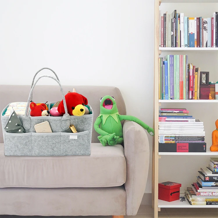 Soft Felt Diaper Bag Large Portable Felt Baby Diaper Storage Caddy With Waterproof Liner