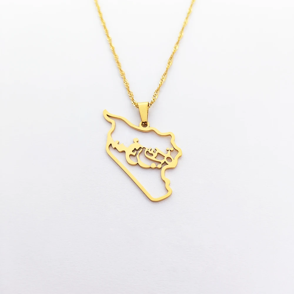 Customized Country Name Map Pendant Gold Color Syrians Maps Charm Necklace
