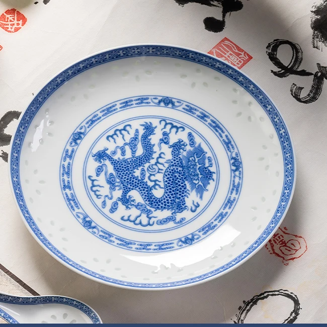 Chinese traditional high-grade blue and white porcelain tableware set combination Jingdezhen Chinese style retro ceramic bowl factory