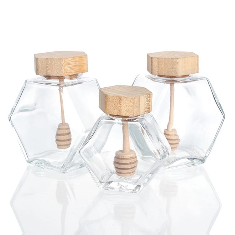 High Quality 100ml 220ml 380ml Food Grade Glass Honey Jar With Wooden Cork