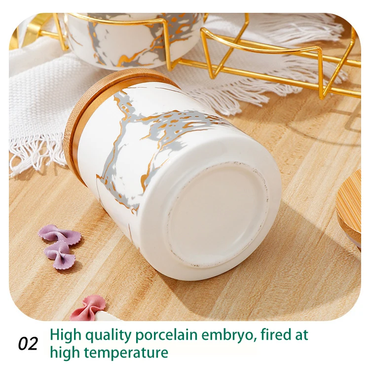 High quality Ceramic food storage jar with metal rack and lid Porcelain 7pcs condiment jar set supplier