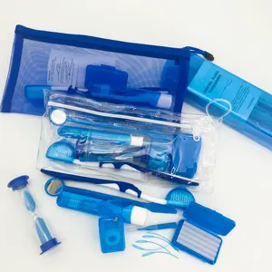 Daily Care China Wholesaler Portable Travel Bag Oral Clean 8pcs Dental Device Kit Floss Toothbrush Mirror Threader Flosser Wax