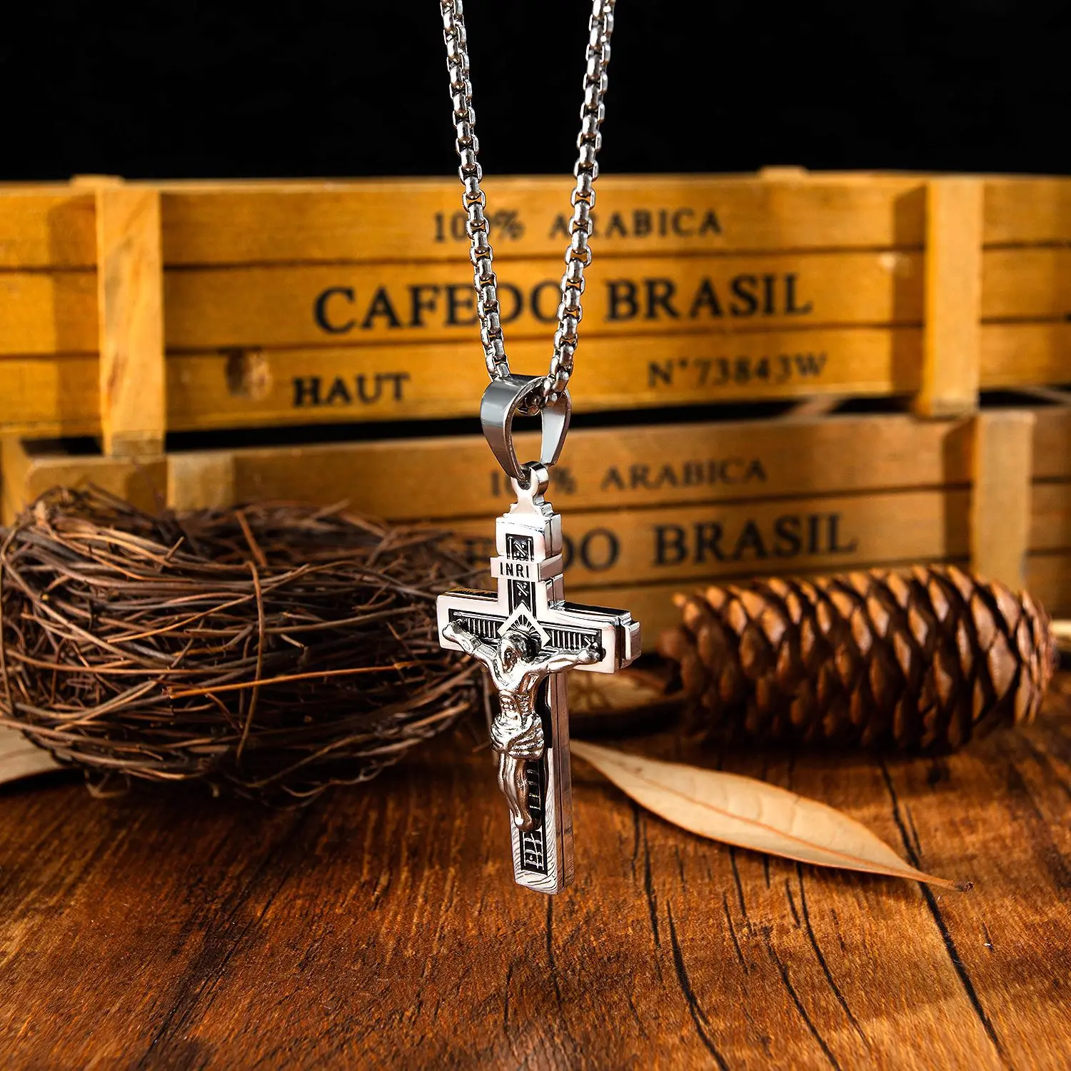 316 Stainless Steel Cross Necklace Jewelry for Men Catholic Jesus