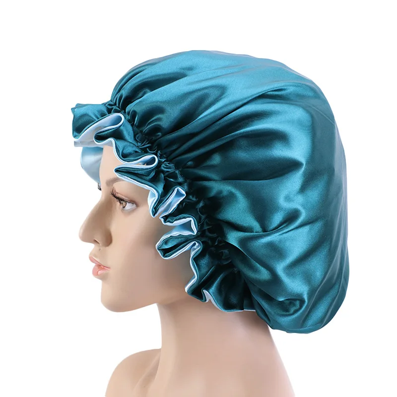 New Reversible Satin Bonnet Double Layer Adjustable Size Sleep Night Cap  Head Cover Bonnet Hat for for Curly Springy Hair Black