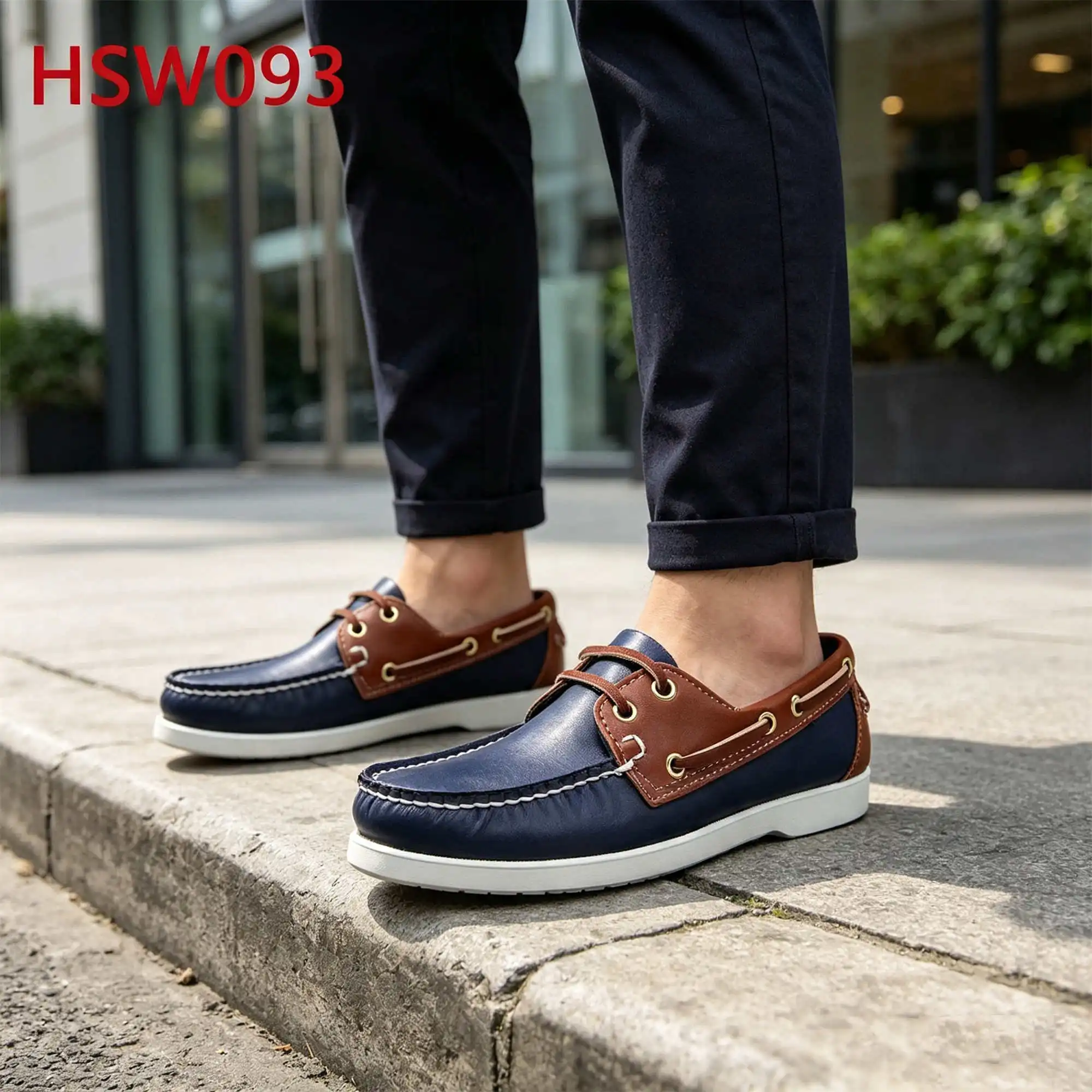 ZYF,Spain Popular Lace up Style Dark Blue&brown Boat Shoes Street Stroll Full Natural Cow Leather Hua Singh Driver Shoes HSW093