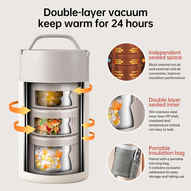 Lekfre Wholesale Vacuum Lunch Box Food Carrier Stainless Steel Insulated Thermos Food Container Storage Carrier Lunch Box
