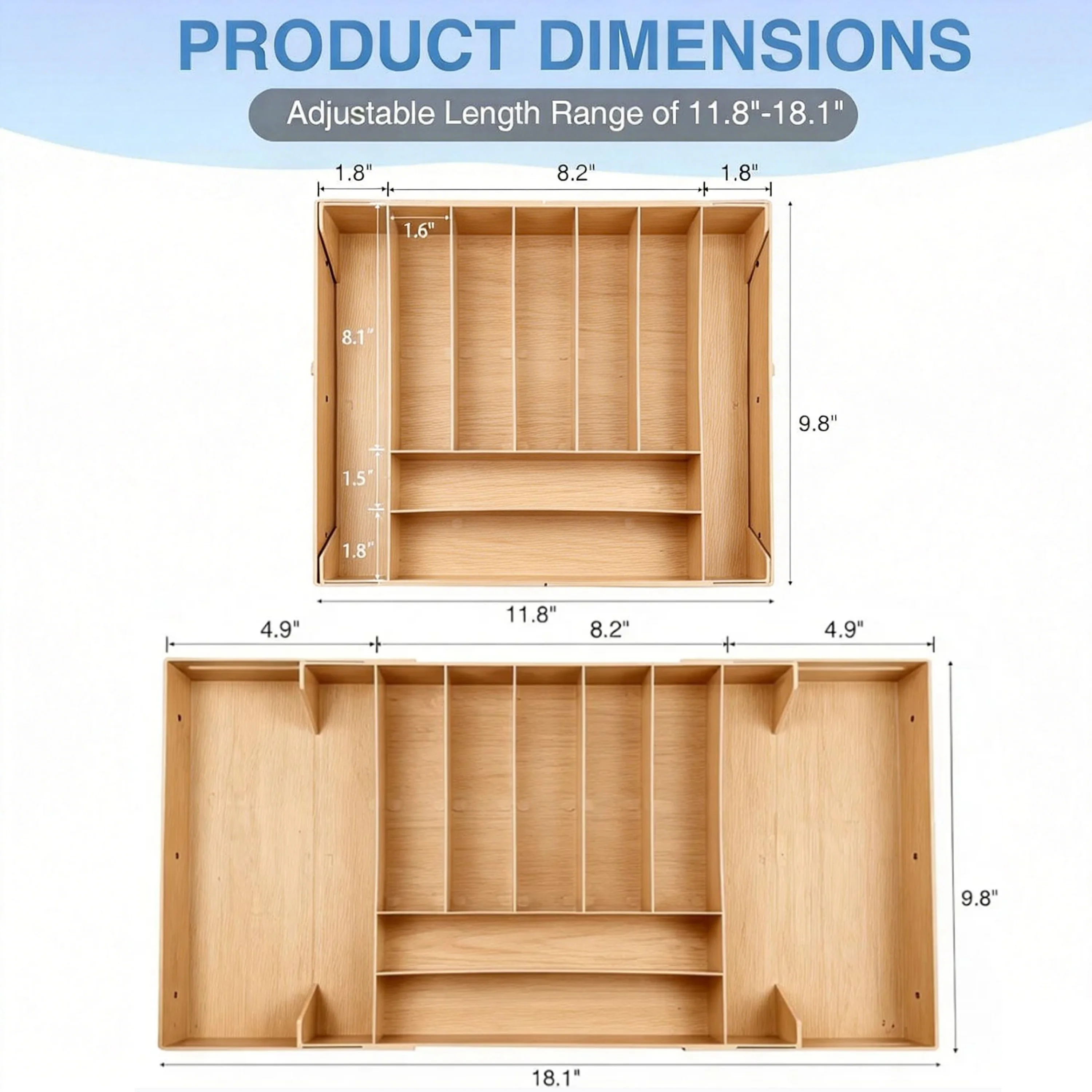 product custom  2 layer expandable tray multifunctional drawer organizer bamboo storage tray adjustable divider for office kitchen-5
